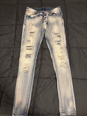 Boohoo Light Blue Ripped Skinny Jeans